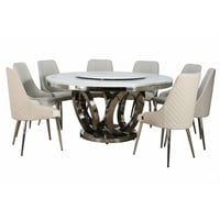 طاولة طعام فاخرة سطح رخامي دوار 8 كراسي رمادي