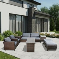 جلسة خارجية 6 مقاعد بطاولات مع تخزين رمادي