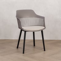 كرسي مودرن بلاستيك مع تنجيد قماش رمادي بيج