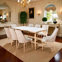 طاولة طعام رخام بأرجل معدنية 8 كراسي بيج