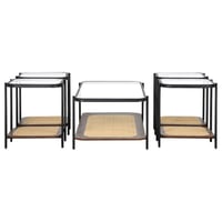 طقم طاولات خدمة 5 قطع من الراتان والزجاج