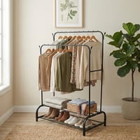 علاقة ملابس معدنية مودرن بأرفف تخزين أسود 110 سم