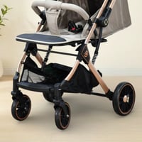 عربة أطفال قابلة للطي قماش بهيكل معدني كافيه