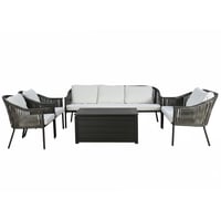 جلسة خارجية 7 مقاعد راتان بهيكل معدني مع طاولة