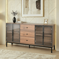 دولاب بوفيه مودرن خشبي بأبواب زجاجية بني 160 سم