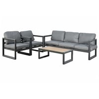 جلسة خارجية 5 مقاعد معدن مع طاولة رمادي