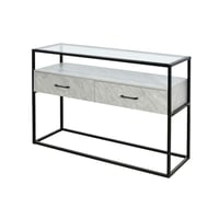 مدخل أستقبال خشبي 2 دور بهيكل معدني رمادي