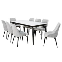 طاولة طعام رخام بأرجل معدنية 8 كراسي رمادي