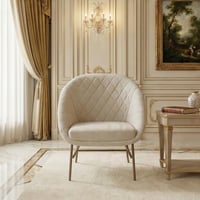 كرسي مفرد مودرن قماشي بقاعدة معدنية أوف وايت