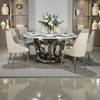 طاولة طعام فاخرة سطح رخامي دوار 8 كراسي رمادي