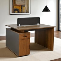 مكتب مزدوج خشبي مع وحدات تخزين بني