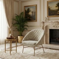 كرسي مفرد مودرن قماشي بقاعدة معدنية بيج