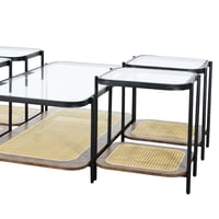 طقم طاولات خدمة 5 قطع 2 دور سطح زجاجي