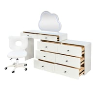 طاولة زينة مع مرآة مضيئة بخزانة 6 أدراج ومقعد أبيض