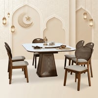 طاولة طعام رخام صناعي دوارة قابلة للتمدد 6 كراسي