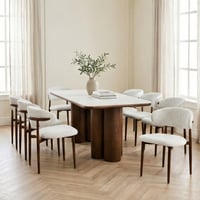طاولة طعام مودرن سطح سيراميك مع قاعدة خشبية 8 كراس...