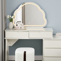 طاولة زينة بخزانة 6 أدراج وسطح زجاج مع مرآة مضيئة