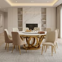 طاولة طعام فاخرة سطح رخام دوار 10 كراسي كافيه