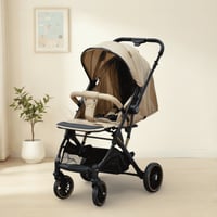 عربة أطفال قابلة للطي قماش بهيكل معدني كافيه