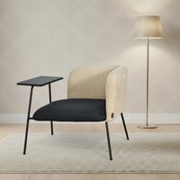 كرسي مفرد جلد بظهر قماش مع طاولة مدمجة