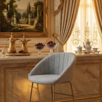 كرسي بار عصري قماش بقاعدة معدنية رمادي فضي