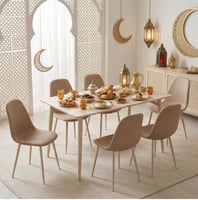 طاولة طعام خشبية 6 كراسي مخمل بيج