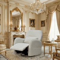 كرسي استرخاء فخم هزاز دوار قماشي مودرن أوف وايت