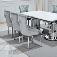 طاولة طعام فاخرة رخام بأرجل معدنية 8 كراسي رمادي