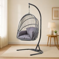 مرجيحة تصفيط معلّقة رمادية بهيكل معدني ووسادة مريح...