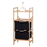 وحدة رفوف خشب مع أدراج قماشية