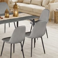 طاولة طعام خشبية 6 كراسي مخمل رمادي