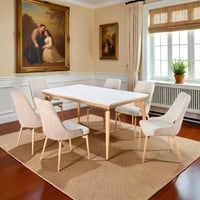 طاولة طعام رخام بأرجل معدنية 6 كراسي بيج