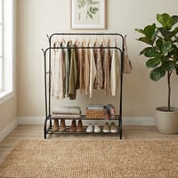 علاقة ملابس معدنية مودرن بأرفف تخزين أسود 110 سم