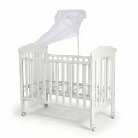 سرير أطفال خشبي بناموسية مع تخزين عملي أبيض