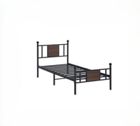 سرير حديد فردي 90×190 أسود بإطار معدني ولوح خشبي