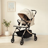 عربة أطفال قابلة للطي قماش بهيكل معدني بيج