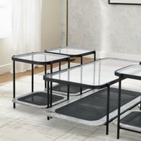 طقم طاولات خدمة 5 قطع 2 دور سطح زجاجي