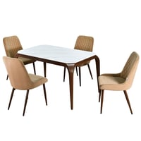 طاولة طعام رخام بأرجل معدنية 4 كراسي بيج