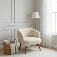 كرسي مفرد فخم قماش بأرجل خشب مودرن بيج