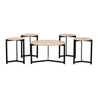 طقم طاولات خدمة 5 قطع خشبي بأرجل معدنية