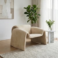 كرسي مفرد مودرن قماشي بهيكل خشبي بيج