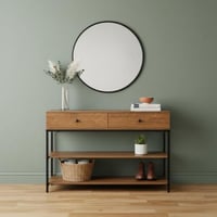 مدخل أستقبال خشبي مع 2 رف بهيكل معدن بني