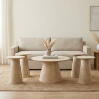 طقم طاولات خدمة 5 قطع خشبي بيج