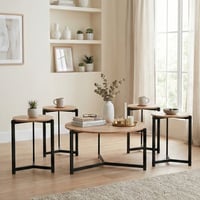 طقم طاولات خدمة 5 قطع خشبي بأرجل معدنية