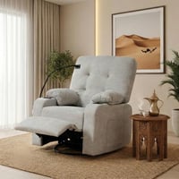 كرسي استرخاء فخم هزاز دوار بحامل جوال رمادي فاتح