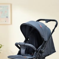 عربة أطفال قابلة للطي قماش بهيكل معدني رمادي غامق