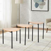 طقم طاولات خدمة 3 قطع خشب بأرجل معدنية