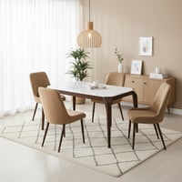 طاولة طعام رخام بأرجل معدنية 4 كراسي بيج