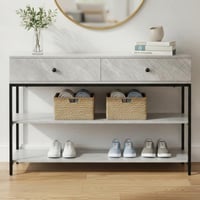 مدخل استقبال خشبي مع 2 رف بهيكل معدني رمادي