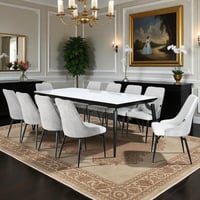 طاولة طعام رخام بأرجل معدنية 10 كراسي رمادي